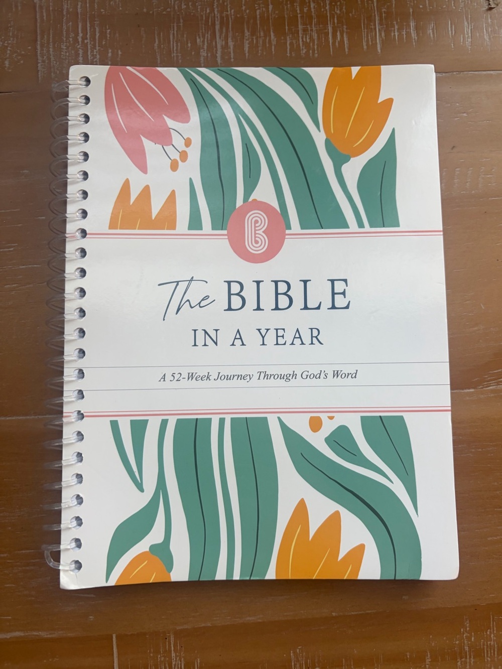 The Bible In A Year Spiral Journal - White, Green & Orange Paper Back New